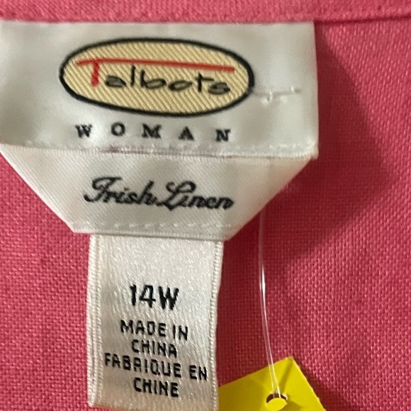 Talbots Vibrant Barbie Pink (14 W) 100% Linen, Tiny Square Hidden Buttons Shirt - Picture 6 of 14